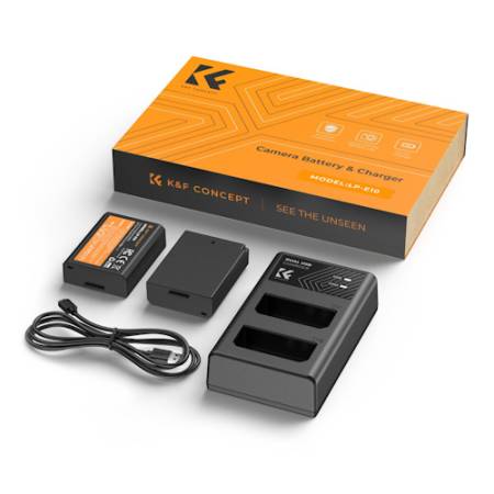 K&F Concept KF28.0028 - zestaw, 2x zamiennik akumulatora LP-E10, ładowarka dwukanałowa_Zawartość zestawu_2
